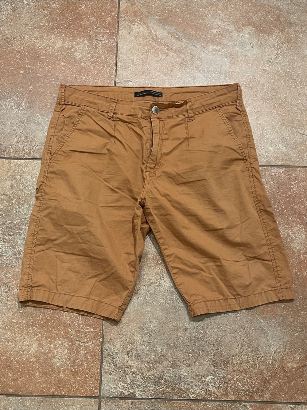Zara Man Men's Flat-Front Cotton Shorts in Brown